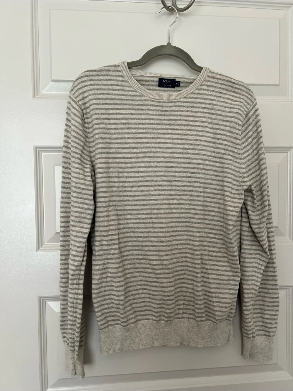 J. Crew Men’s Striped Gray & Cream Crewneck Sweater